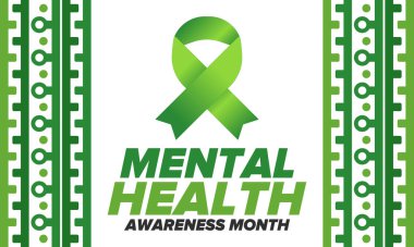 Mayıs 'ta Akıl Sağlığı Bilinci Ayı. Birleşik Devletler 'de yıllık kampanya. Akıl sağlığıyla ilgili farkındalığı arttırıyorum. Kontrol ve koruma. Önleme kampanyası. Tıbbi sağlık hizmeti tasarımı. Vektör illüstrasyonu