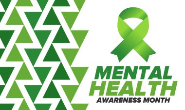 Mayıs 'ta Akıl Sağlığı Bilinci Ayı. Birleşik Devletler 'de yıllık kampanya. Akıl sağlığıyla ilgili farkındalığı arttırıyorum. Kontrol ve koruma. Önleme kampanyası. Tıbbi sağlık hizmeti tasarımı. Vektör illüstrasyonu