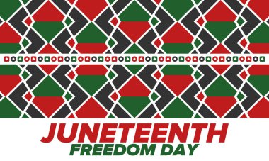 Haziran Bağımsızlık Günü 'nde. Özgürlük ya da Özgürlük Günü. Yıllık Amerikan bayramı, 19 Haziran 'da kutlandı. Afro-Amerikan tarihi ve mirası. Poster, tebrik kartı, afiş ve geçmiş. Vektör