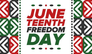 Haziran Bağımsızlık Günü 'nde. Özgürlük ya da Özgürlük Günü. Yıllık Amerikan bayramı, 19 Haziran 'da kutlandı. Afro-Amerikan tarihi ve mirası. Poster, tebrik kartı, afiş ve geçmiş. Vektör