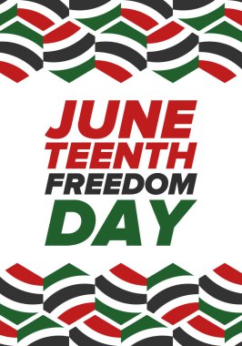 Haziran Bağımsızlık Günü 'nde. Özgürlük ya da Özgürlük Günü. Yıllık Amerikan bayramı, 19 Haziran 'da kutlandı. Afro-Amerikan tarihi ve mirası. Poster, tebrik kartı, afiş ve geçmiş. Vektör