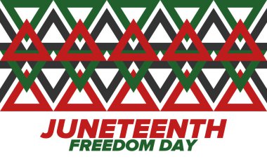 Haziran Bağımsızlık Günü 'nde. Özgürlük ya da Özgürlük Günü. Yıllık Amerikan bayramı, 19 Haziran 'da kutlandı. Afro-Amerikan tarihi ve mirası. Poster, tebrik kartı, afiş ve geçmiş. Vektör