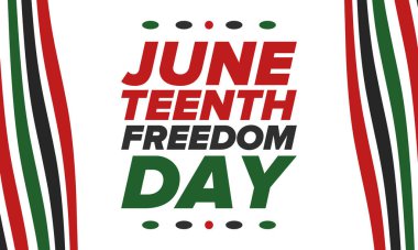 Haziran Bağımsızlık Günü 'nde. Özgürlük ya da Özgürlük Günü. Yıllık Amerikan bayramı, 19 Haziran 'da kutlandı. Afro-Amerikan tarihi ve mirası. Poster, tebrik kartı, afiş ve geçmiş. Vektör