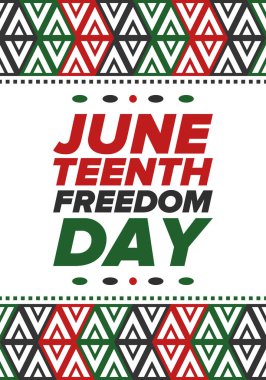 Haziran Bağımsızlık Günü 'nde. Özgürlük ya da Özgürlük Günü. Yıllık Amerikan bayramı, 19 Haziran 'da kutlandı. Afro-Amerikan tarihi ve mirası. Poster, tebrik kartı, afiş ve geçmiş. Vektör