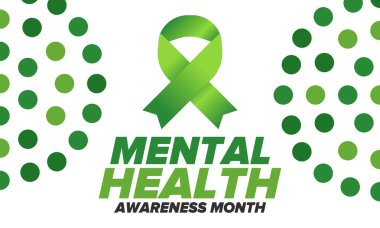 Mayıs 'ta Akıl Sağlığı Bilinci Ayı. Birleşik Devletler 'de yıllık kampanya. Akıl sağlığıyla ilgili farkındalığı arttırıyorum. Kontrol ve koruma. Önleme kampanyası. Tıbbi sağlık hizmeti tasarımı. Vektör illüstrasyonu