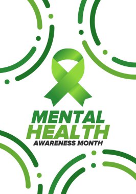 Mayıs 'ta Akıl Sağlığı Bilinci Ayı. Birleşik Devletler 'de yıllık kampanya. Akıl sağlığıyla ilgili farkındalığı arttırıyorum. Kontrol ve koruma. Önleme kampanyası. Tıbbi sağlık hizmeti tasarımı. Vektör illüstrasyonu