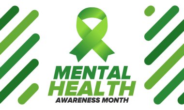 Mayıs 'ta Akıl Sağlığı Bilinci Ayı. Birleşik Devletler 'de yıllık kampanya. Akıl sağlığıyla ilgili farkındalığı arttırıyorum. Kontrol ve koruma. Önleme kampanyası. Tıbbi sağlık hizmeti tasarımı. Vektör illüstrasyonu