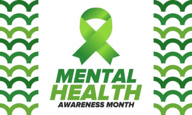 Mayıs 'ta Akıl Sağlığı Bilinci Ayı. Birleşik Devletler 'de yıllık kampanya. Akıl sağlığıyla ilgili farkındalığı arttırıyorum. Kontrol ve koruma. Önleme kampanyası. Tıbbi sağlık hizmeti tasarımı. Vektör illüstrasyonu