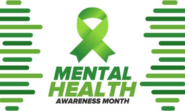 Mayıs 'ta Akıl Sağlığı Bilinci Ayı. Birleşik Devletler 'de yıllık kampanya. Akıl sağlığıyla ilgili farkındalığı arttırıyorum. Kontrol ve koruma. Önleme kampanyası. Tıbbi sağlık hizmeti tasarımı. Vektör illüstrasyonu