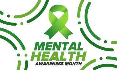 Mayıs 'ta Akıl Sağlığı Bilinci Ayı. Birleşik Devletler 'de yıllık kampanya. Akıl sağlığıyla ilgili farkındalığı arttırıyorum. Kontrol ve koruma. Önleme kampanyası. Tıbbi sağlık hizmeti tasarımı. Vektör illüstrasyonu