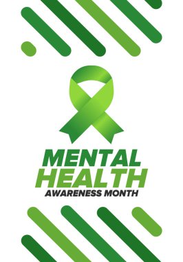 Mayıs 'ta Akıl Sağlığı Bilinci Ayı. Birleşik Devletler 'de yıllık kampanya. Akıl sağlığıyla ilgili farkındalığı arttırıyorum. Kontrol ve koruma. Önleme kampanyası. Tıbbi sağlık hizmeti tasarımı. Vektör illüstrasyonu