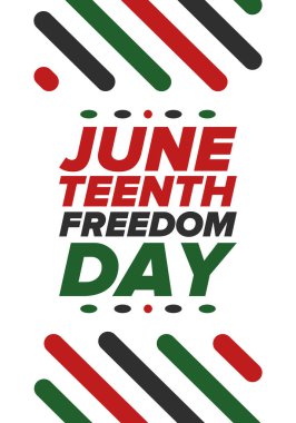 Haziran Bağımsızlık Günü 'nde. Özgürlük ya da Özgürlük Günü. Yıllık Amerikan bayramı, 19 Haziran 'da kutlandı. Afro-Amerikan tarihi ve mirası. Poster, tebrik kartı, afiş ve geçmiş. Vektör
