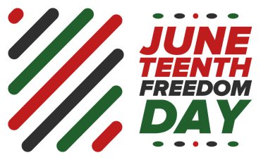 Haziran Bağımsızlık Günü 'nde. Özgürlük ya da Özgürlük Günü. Yıllık Amerikan bayramı, 19 Haziran 'da kutlandı. Afro-Amerikan tarihi ve mirası. Poster, tebrik kartı, afiş ve geçmiş. Vektör