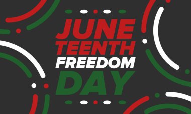 Haziran Bağımsızlık Günü 'nde. Özgürlük ya da Özgürlük Günü. Yıllık Amerikan bayramı, 19 Haziran 'da kutlandı. Afro-Amerikan tarihi ve mirası. Poster, tebrik kartı, afiş ve geçmiş. Vektör
