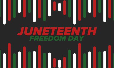 Haziran Bağımsızlık Günü 'nde. Özgürlük ya da Özgürlük Günü. Yıllık Amerikan bayramı, 19 Haziran 'da kutlandı. Afro-Amerikan tarihi ve mirası. Poster, tebrik kartı, afiş ve geçmiş. Vektör