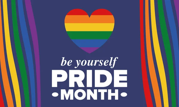 6月のLgbtプライド月間 レズビアンゲイバイセクシャル性転換 毎年お祝いだ Lgbtの旗 レインボーラブのコンセプト 人権と寛容 ポスター カード バナー ベクターイラスト — ストックベクタ