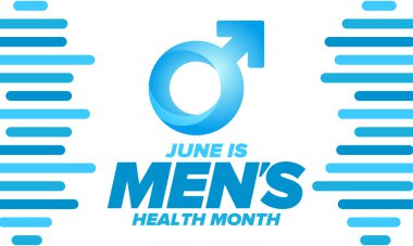 Haziran 'da Ulusal Erkek Sağlığı Ayı. Sağlık eğitimi programı. Amerika 'da yıllık kutlama. Tıbbi konsept. Bakım ve sağlık. Poster, kart, afiş ve geçmiş. Vektör illüstrasyonu