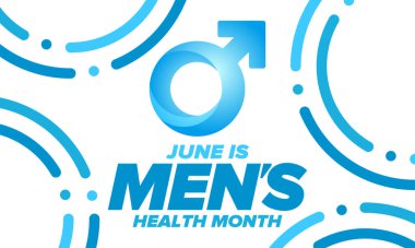 Haziran 'da Ulusal Erkek Sağlığı Ayı. Sağlık eğitimi programı. Amerika 'da yıllık kutlama. Tıbbi konsept. Bakım ve sağlık. Poster, kart, afiş ve geçmiş. Vektör illüstrasyonu