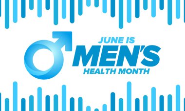Haziran 'da Ulusal Erkek Sağlığı Ayı. Sağlık eğitimi programı. Amerika 'da yıllık kutlama. Tıbbi konsept. Bakım ve sağlık. Poster, kart, afiş ve geçmiş. Vektör illüstrasyonu