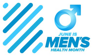 Haziran 'da Ulusal Erkek Sağlığı Ayı. Sağlık eğitimi programı. Amerika 'da yıllık kutlama. Tıbbi konsept. Bakım ve sağlık. Poster, kart, afiş ve geçmiş. Vektör illüstrasyonu