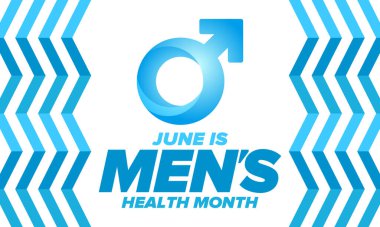 Haziran 'da Ulusal Erkek Sağlığı Ayı. Sağlık eğitimi programı. Amerika 'da yıllık kutlama. Tıbbi konsept. Bakım ve sağlık. Poster, kart, afiş ve geçmiş. Vektör illüstrasyonu