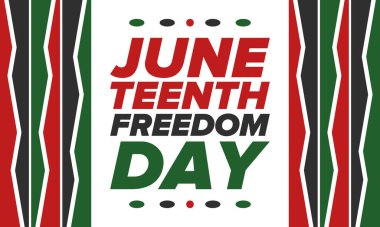 Haziran Bağımsızlık Günü 'nde. Özgürlük ya da Özgürlük Günü. Yıllık Amerikan bayramı, 19 Haziran 'da kutlandı. Afro-Amerikan tarihi ve mirası. Poster, tebrik kartı, afiş ve geçmiş. Vektör