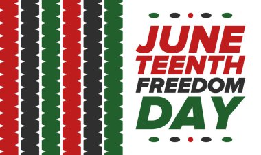 Haziran Bağımsızlık Günü 'nde. Özgürlük ya da Özgürlük Günü. Yıllık Amerikan bayramı, 19 Haziran 'da kutlandı. Afro-Amerikan tarihi ve mirası. Poster, tebrik kartı, afiş ve geçmiş. Vektör