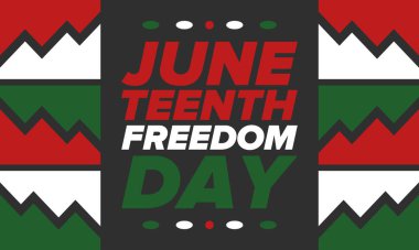 Haziran Bağımsızlık Günü 'nde. Özgürlük ya da Özgürlük Günü. Yıllık Amerikan bayramı, 19 Haziran 'da kutlandı. Afro-Amerikan tarihi ve mirası. Poster, tebrik kartı, afiş ve geçmiş. Vektör