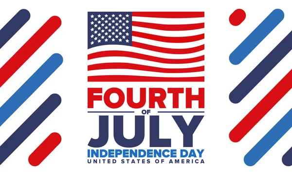 7月4日美利坚合众国的独立日 美国国庆节快乐 每年7月4日庆祝 美国国旗 国家自由日 爱国事件的设计 病媒宣传画 — 图库矢量图片
