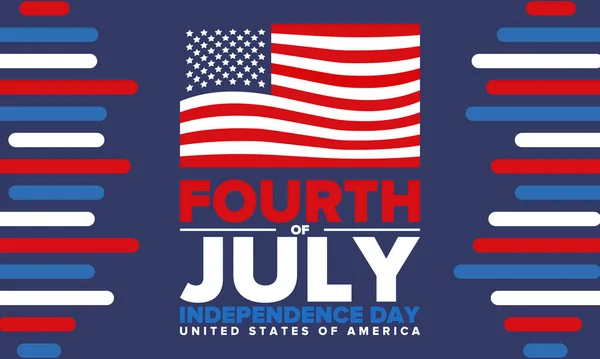 7月4日 アメリカ独立記念日 幸せな国民のアメリカ人の休日は 7月4日に毎年祝われます アメリカ国旗だ 自由の日だ 愛国的なイベントデザイン ベクターポスター — ストックベクタ