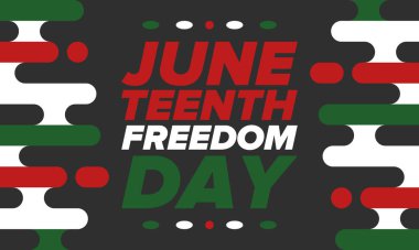 Haziran Bağımsızlık Günü 'nde. Özgürlük ya da Özgürlük Günü. Yıllık Amerikan bayramı, 19 Haziran 'da kutlandı. Afro-Amerikan tarihi ve mirası. Poster, tebrik kartı, afiş ve geçmiş. Vektör
