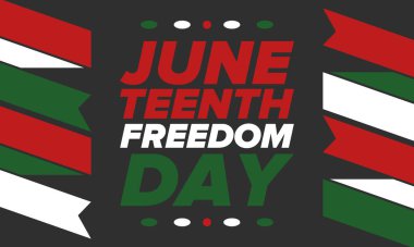 Haziran Bağımsızlık Günü 'nde. Özgürlük ya da Özgürlük Günü. Yıllık Amerikan bayramı, 19 Haziran 'da kutlandı. Afro-Amerikan tarihi ve mirası. Poster, tebrik kartı, afiş ve geçmiş. Vektör