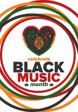 Haziranda Kara Müzik Ayı. Afro-Amerikan Müzik Takdir Ayı. Amerika 'da yıllık kutlama. Müzik konsepti. Poster, kart, afiş ve geçmiş. Vektör illüstrasyonu