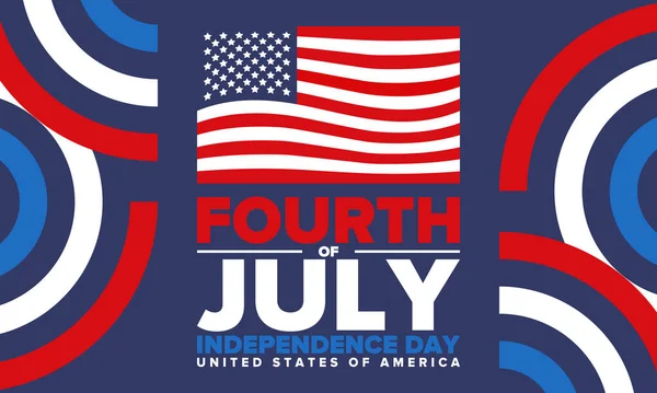 7月4日 アメリカ独立記念日 幸せな国民のアメリカ人の休日は 7月4日に毎年祝われます アメリカ国旗だ 自由の日だ 愛国的なイベントデザイン ベクターポスター — ストックベクタ