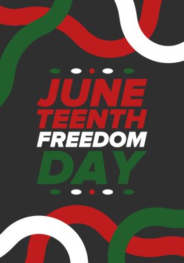 Haziran Bağımsızlık Günü 'nde. Özgürlük ya da Özgürlük Günü. Yıllık Amerikan bayramı, 19 Haziran 'da kutlandı. Afro-Amerikan tarihi ve mirası. Poster, tebrik kartı, afiş ve geçmiş. Vektör