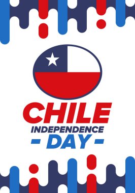 Şili Bağımsızlık Günü. Mutlu bayramlar Patrias. Özgürlük günü. Yıllığı 18 Eylül 'de kutlayın. Şili bayrağı. Vatansever Şili tasarımı. Poster, kart, afiş, şablon, geçmiş. Vektör