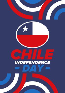 Şili Bağımsızlık Günü. Mutlu bayramlar Patrias. Özgürlük günü. Yıllığı 18 Eylül 'de kutlayın. Şili bayrağı. Vatansever Şili tasarımı. Poster, kart, afiş, şablon, geçmiş. Vektör