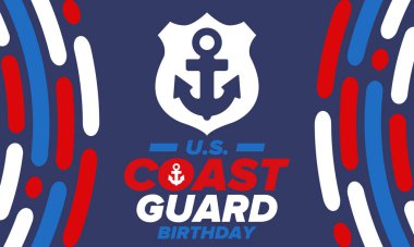U.S. Coast Guard Birthday in United States. Federal holiday, celebrated annual in August 4. Sea style. Design with anchor and shield. Patriotic element. Poster, greeting card, banner and background. Vector illustration