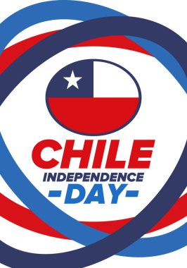 Şili Bağımsızlık Günü. Mutlu bayramlar Patrias. Özgürlük günü. Yıllığı 18 Eylül 'de kutlayın. Şili bayrağı. Vatansever Şili tasarımı. Poster, kart, afiş, şablon, geçmiş. Vektör