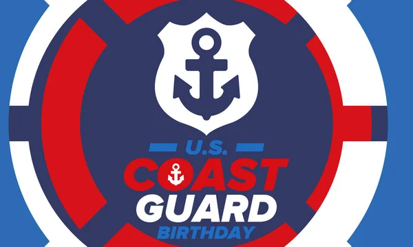 Coast Guard Aniversário Nos Estados Unidos Feriado Federal Comemorado Anualmente — Vetor de Stock