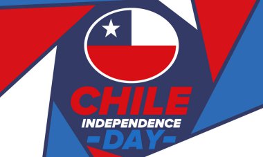 Şili Bağımsızlık Günü. Mutlu bayramlar Patrias. Özgürlük günü. Yıllığı 18 Eylül 'de kutlayın. Şili bayrağı. Vatansever Şili tasarımı. Poster, kart, afiş, şablon, geçmiş. Vektör