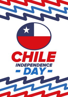 Şili Bağımsızlık Günü. Mutlu bayramlar Patrias. Özgürlük günü. Yıllığı 18 Eylül 'de kutlayın. Şili bayrağı. Vatansever Şili tasarımı. Poster, kart, afiş, şablon, geçmiş. Vektör