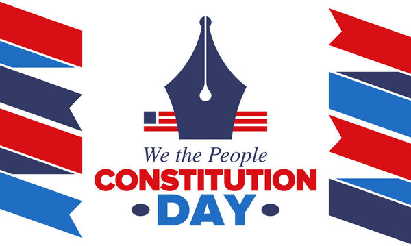 День Конституции в США. Праздник, отмечается ежегодно 17 сентября. День гражданства. Американский день. Мы народ. Патриотические американские элементы. Плакат, открытка, баннер, фон. Вектор