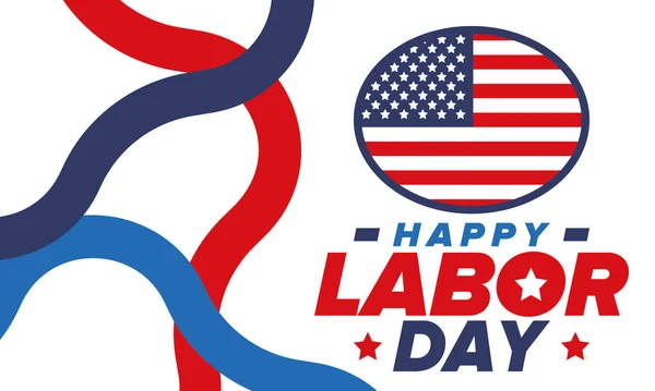 Happy Labor Day. Public federal holiday, celebrate annual in United States. American labor movement. Patriotic american elements. Poster, card, banner and background. Vector illustration