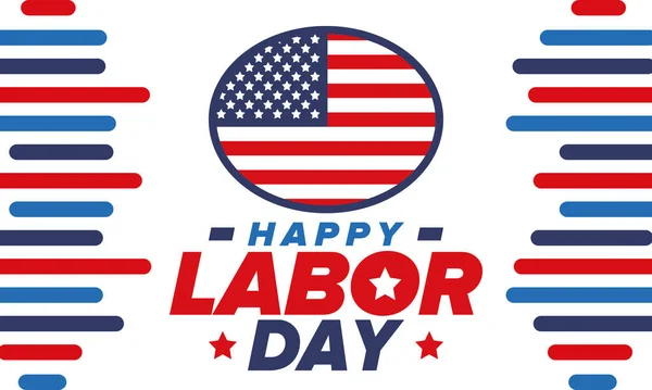 Happy Labor Day. Public federal holiday, celebrate annual in United States. American labor movement. Patriotic american elements. Poster, card, banner and background. Vector illustration