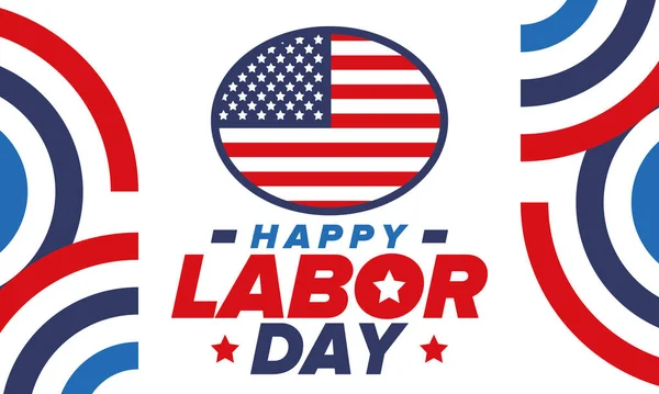 Happy Labor Day. Public federal holiday, celebrate annual in United States. American labor movement. Patriotic american elements. Poster, card, banner and background. Vector illustration