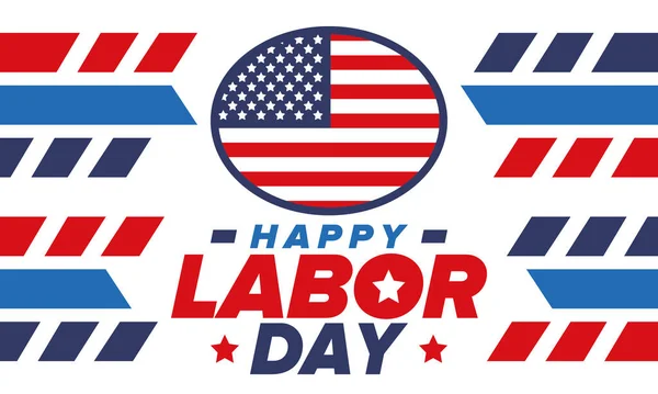 Happy Labor Day. Public federal holiday, celebrate annual in United States. American labor movement. Patriotic american elements. Poster, card, banner and background. Vector illustration