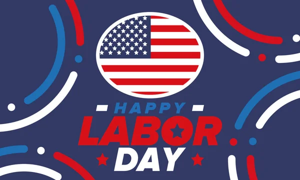 Happy Labor Day. Public federal holiday, celebrate annual in United States. American labor movement. Patriotic american elements. Poster, card, banner and background. Vector illustration