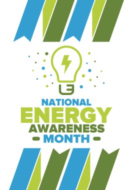 National Energy Awareness Month in October. Optimization and management of energy consumption. The introduction of advanced technology, encourage the use of renewable energy. Energy security. Vector