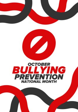 Ekim ayında Ulusal Zorbalık Önleme Ayı. Kabadayılığı bırak. Tüm gençlerin zorbalıktan korunması için yapılan yıllık kampanya. Turuncu renk. Poster, kart, afiş, geçmiş. Vektör illüstrasyonu